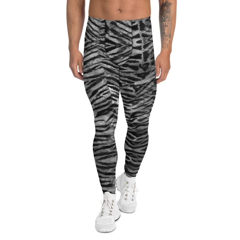 Grey Tiger Stripe Men's Leggings, Animal Print Meggings Compression Tights-Made in USA/EU