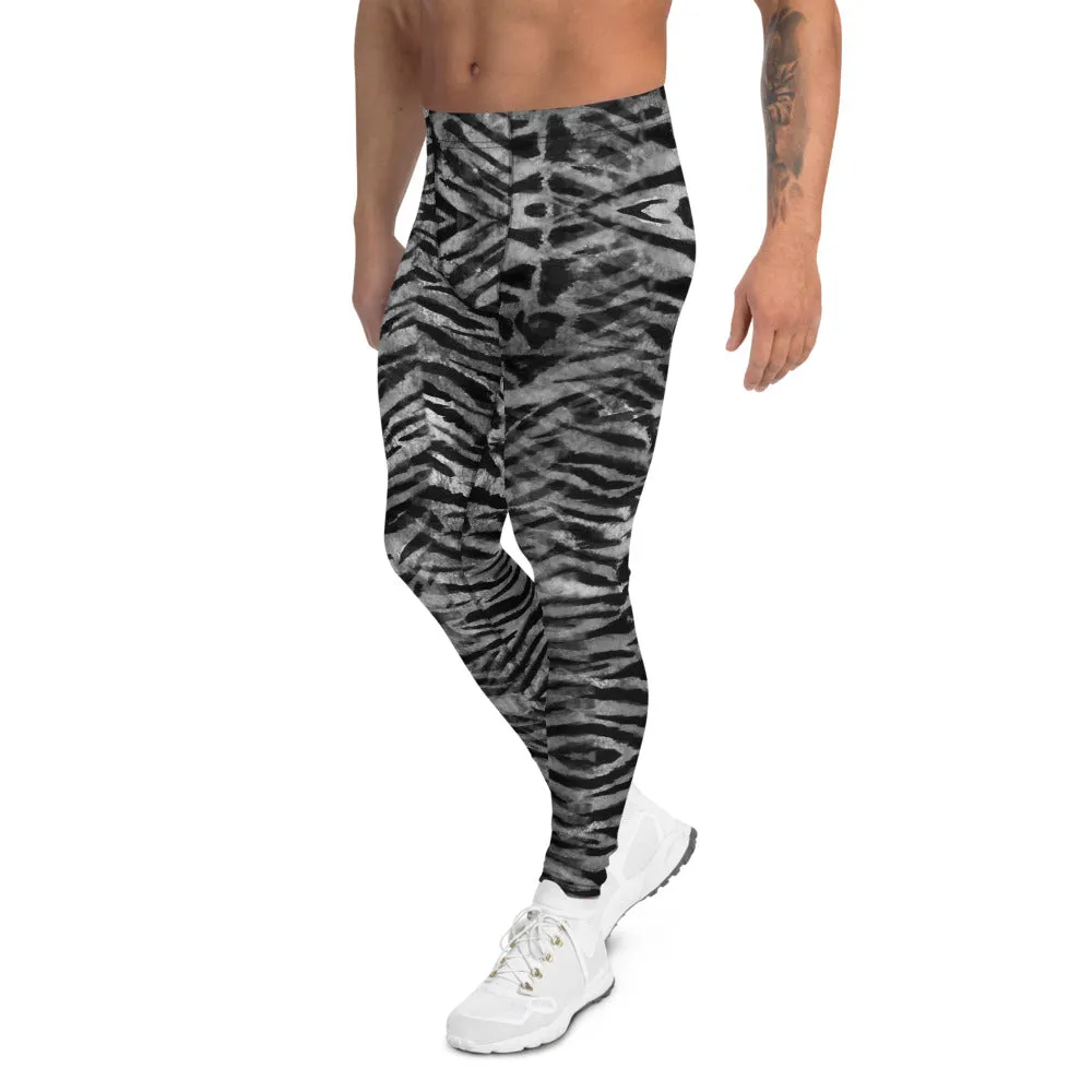 Grey Tiger Stripe Men's Leggings, Animal Print Meggings Compression Tights-Made in USA/EU