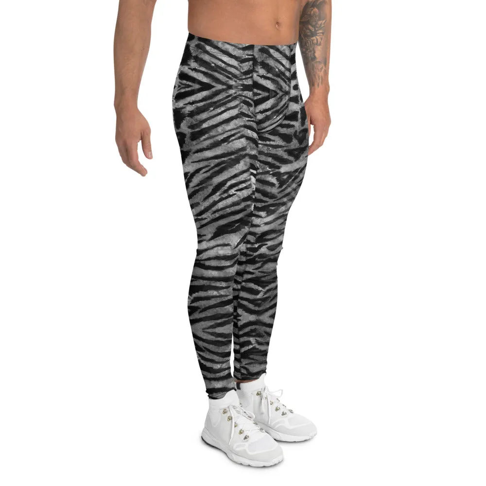 Grey Tiger Stripe Men's Leggings, Animal Print Meggings Compression Tights-Made in USA/EU
