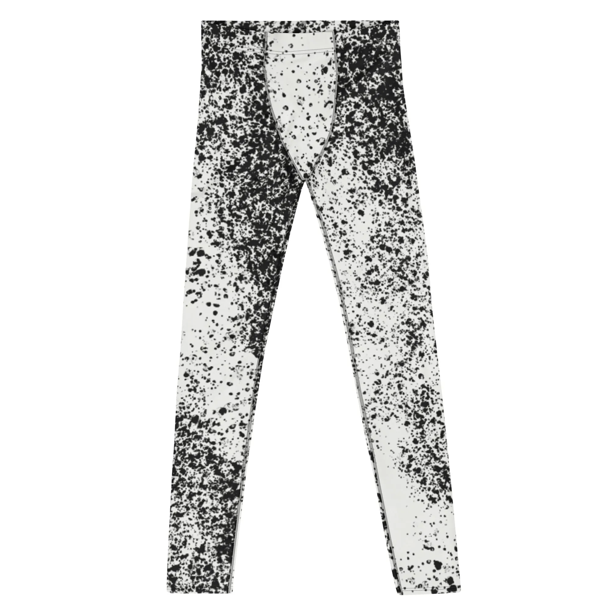 Grey White Abstract Best Meggings, Designer Abstract Running Tights For Men-Made in USA/EU/MX