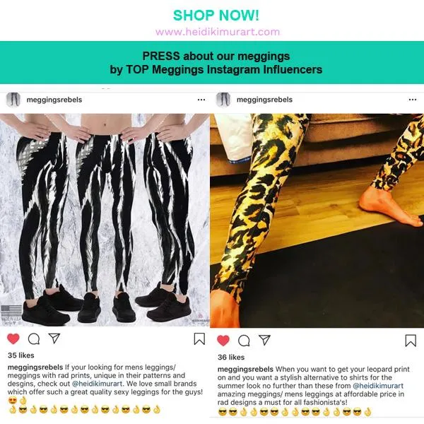 Grey White Abstract Best Meggings, Designer Abstract Running Tights For Men-Made in USA/EU/MX