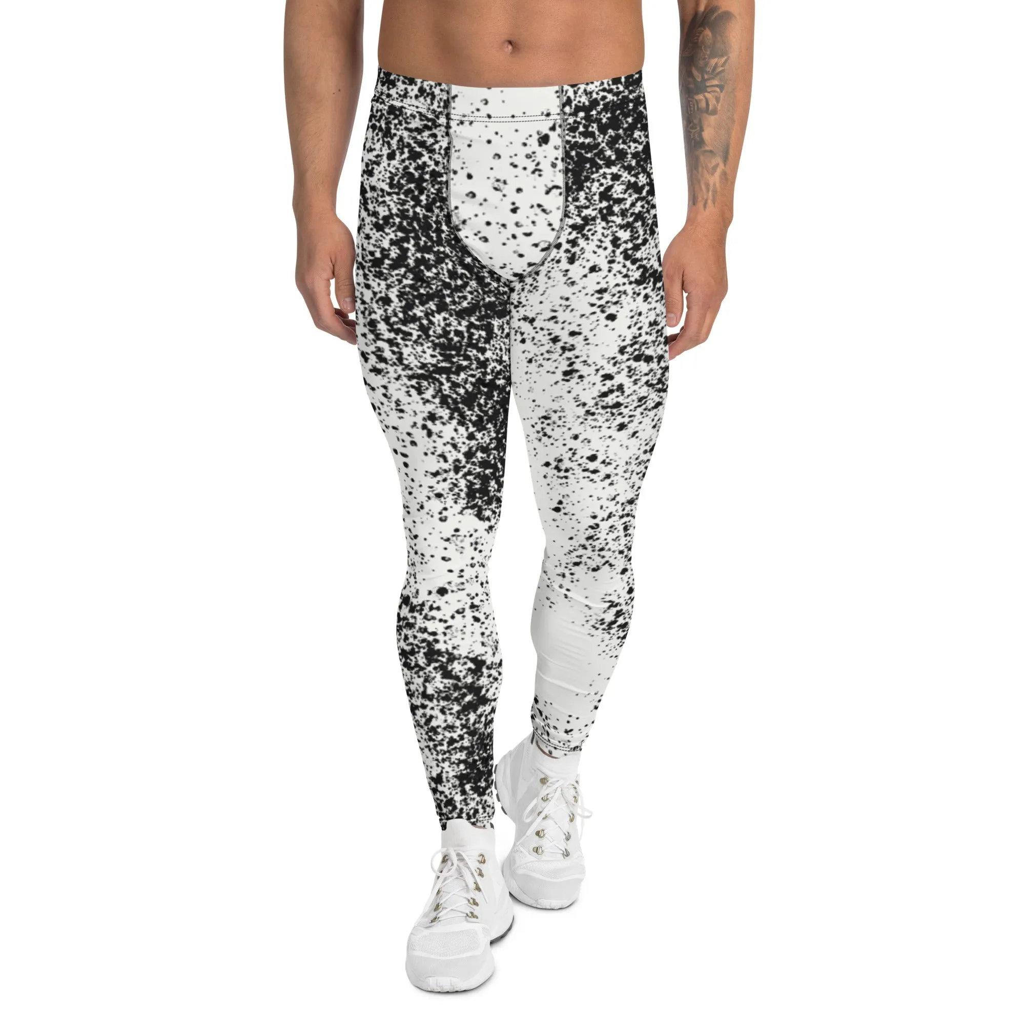 Grey White Abstract Best Meggings, Designer Abstract Running Tights For Men-Made in USA/EU/MX
