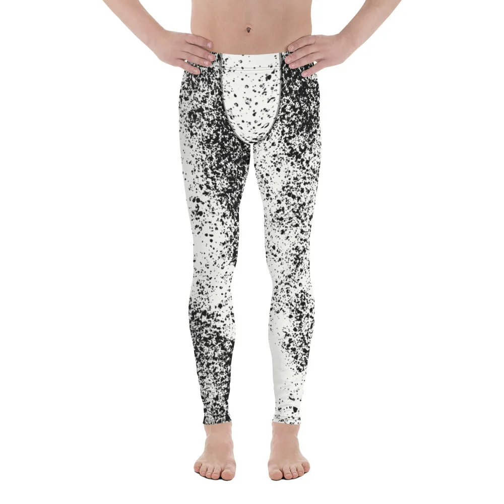 Grey White Abstract Best Meggings, Designer Abstract Running Tights For Men-Made in USA/EU/MX