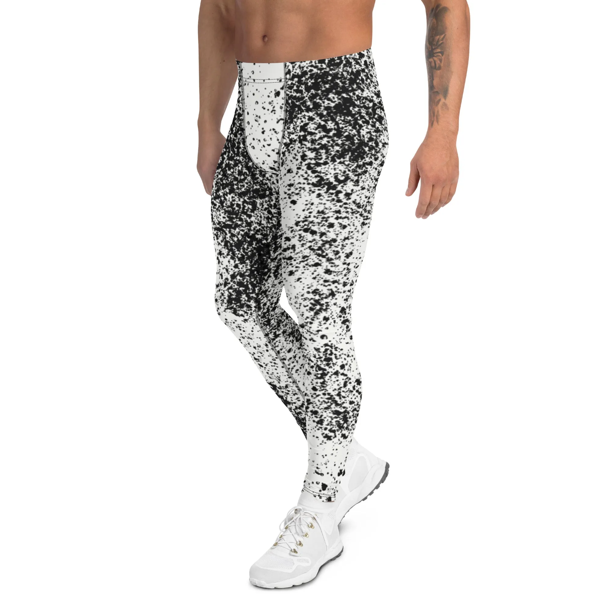 Grey White Abstract Best Meggings, Designer Abstract Running Tights For Men-Made in USA/EU/MX