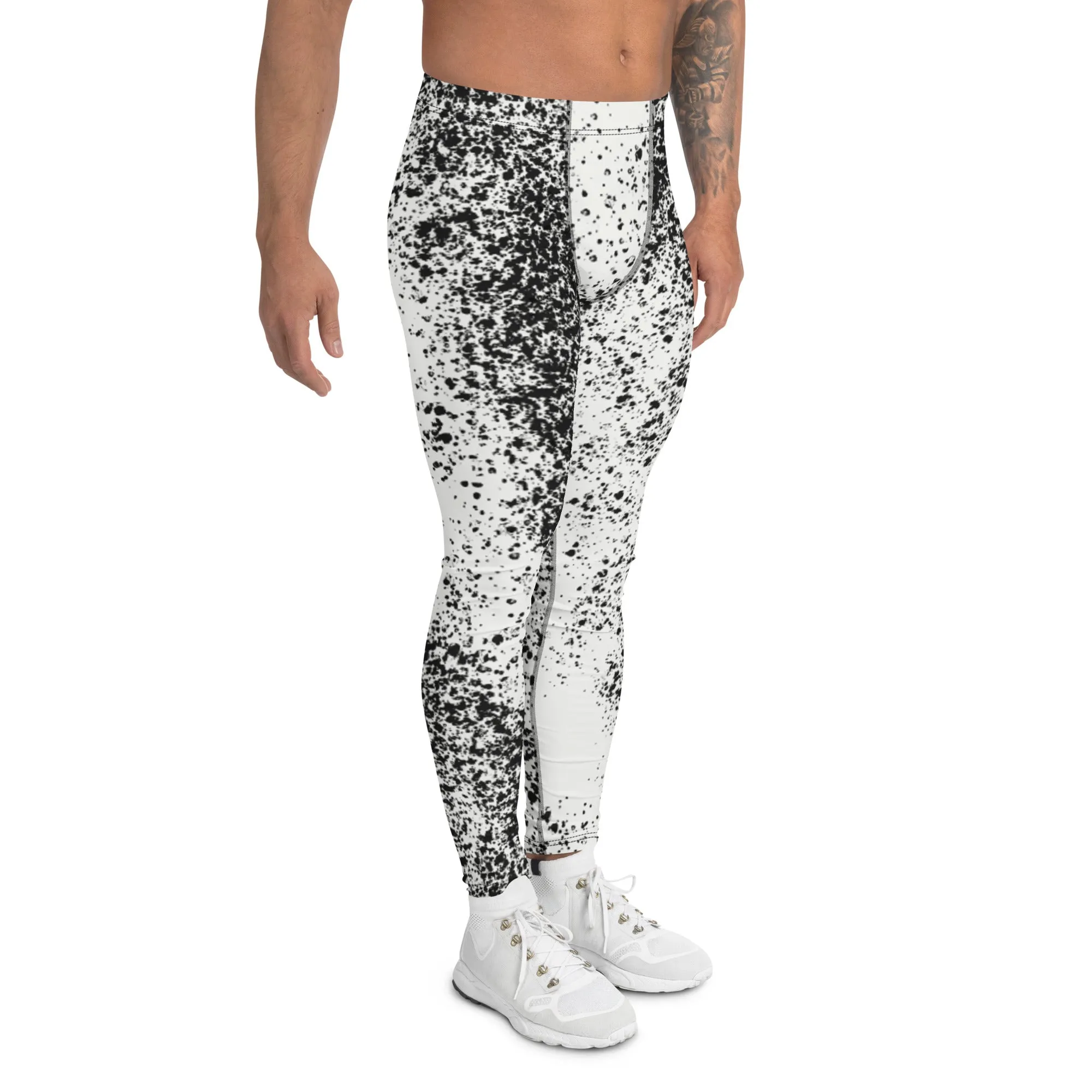 Grey White Abstract Best Meggings, Designer Abstract Running Tights For Men-Made in USA/EU/MX