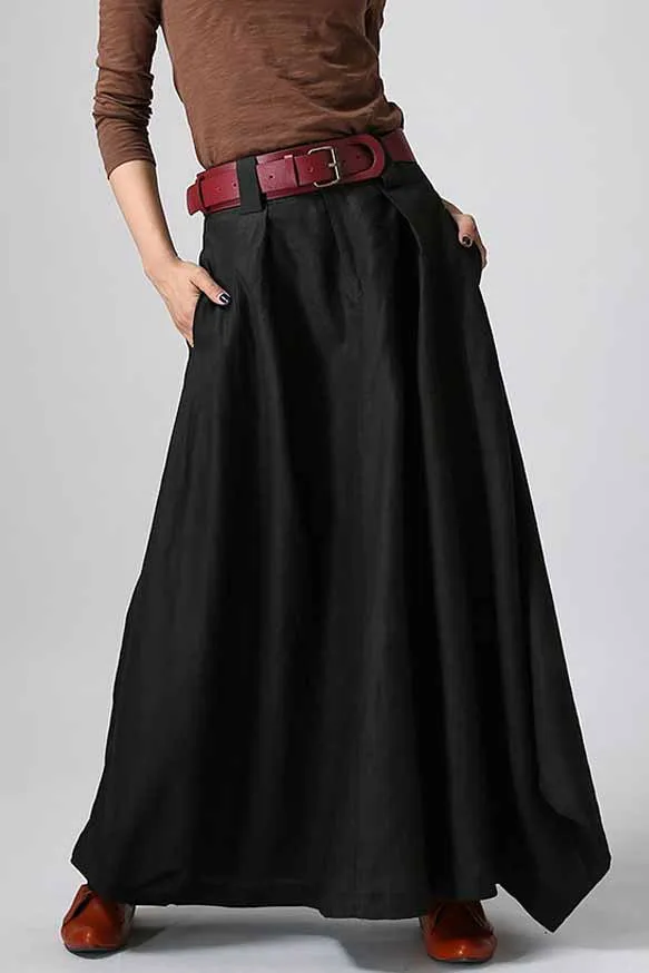 Handmade Gray Linen Maxi Skirt for Women 0905#