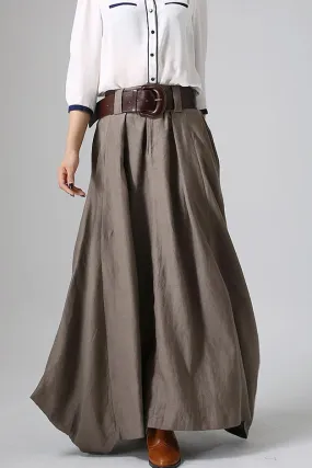 Handmade Gray Linen Maxi Skirt for Women 0905#