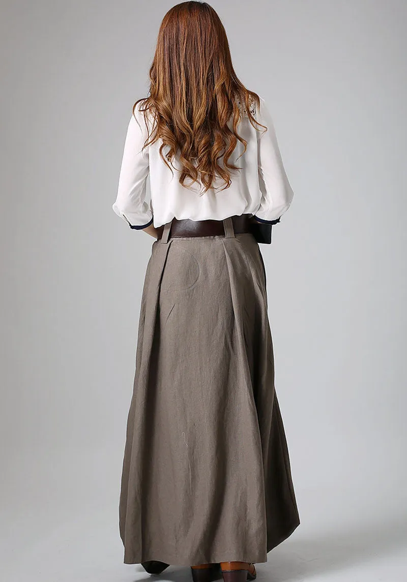 Handmade Gray Linen Maxi Skirt for Women 0905#