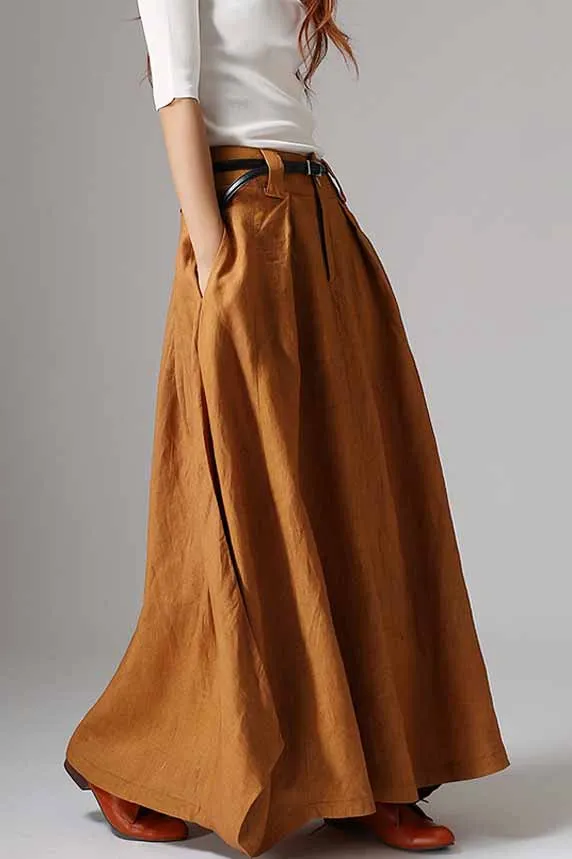 Handmade Gray Linen Maxi Skirt for Women 0905#