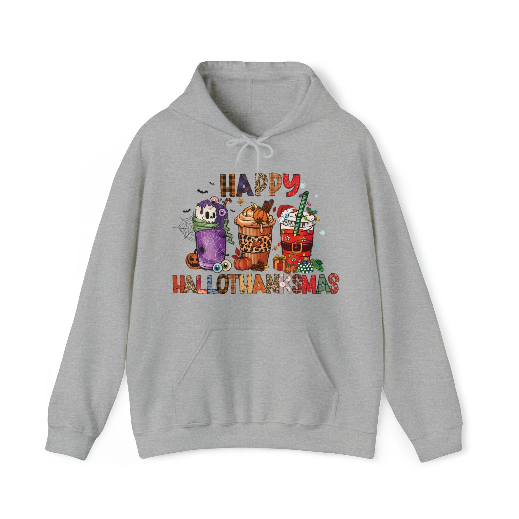 Happy Hallothanksmas Hooded Sweatshirt Hoodie Silly Halloween Thanksgiving Christmas All In One Graphic Viral Sweatshirt Viral Holiday Sweatshirt