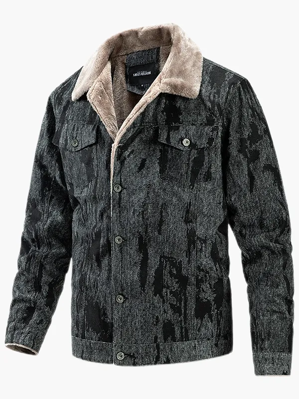Ilooove - Sherpa Lined Turn Down Collar Thicken Fleece Jacket for Men