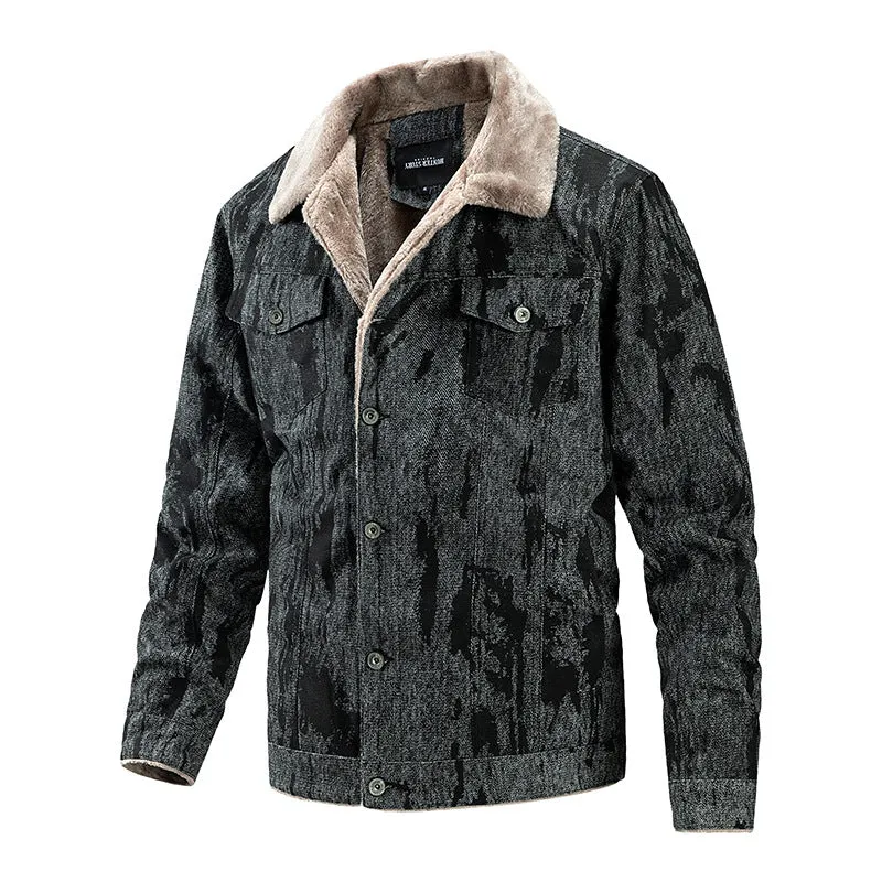 Ilooove - Sherpa Lined Turn Down Collar Thicken Fleece Jacket for Men