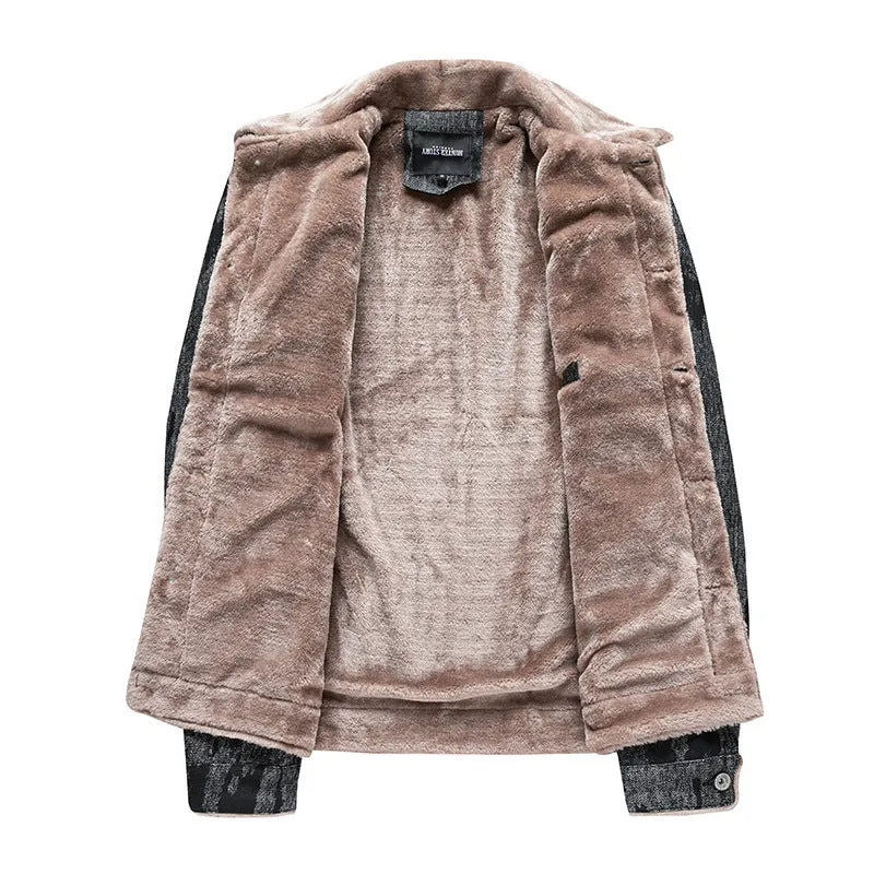Ilooove - Sherpa Lined Turn Down Collar Thicken Fleece Jacket for Men