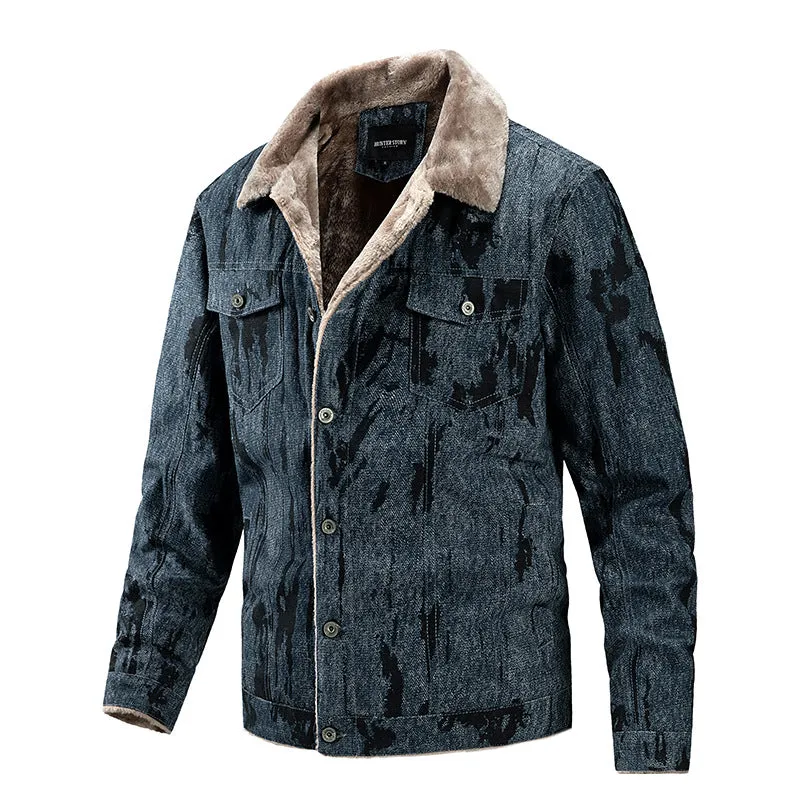Ilooove - Sherpa Lined Turn Down Collar Thicken Fleece Jacket for Men