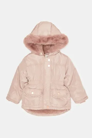 Infant Girls Pink Sherpa Lined Hooded Jacket
