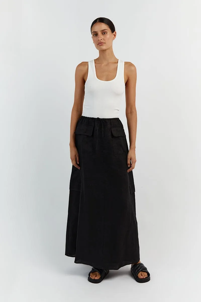 ISLA BLACK LINEN CARGO MAXI SKIRT