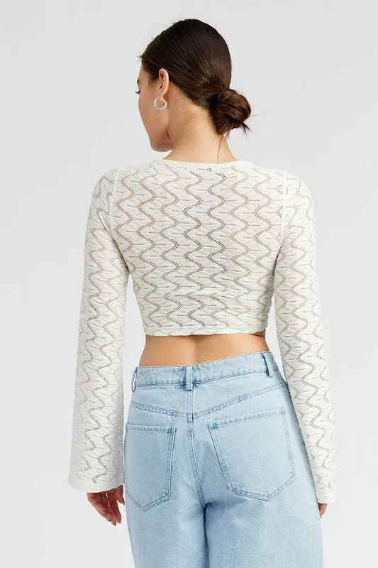 Ivory Crochet Long Sleeve Crop Top
