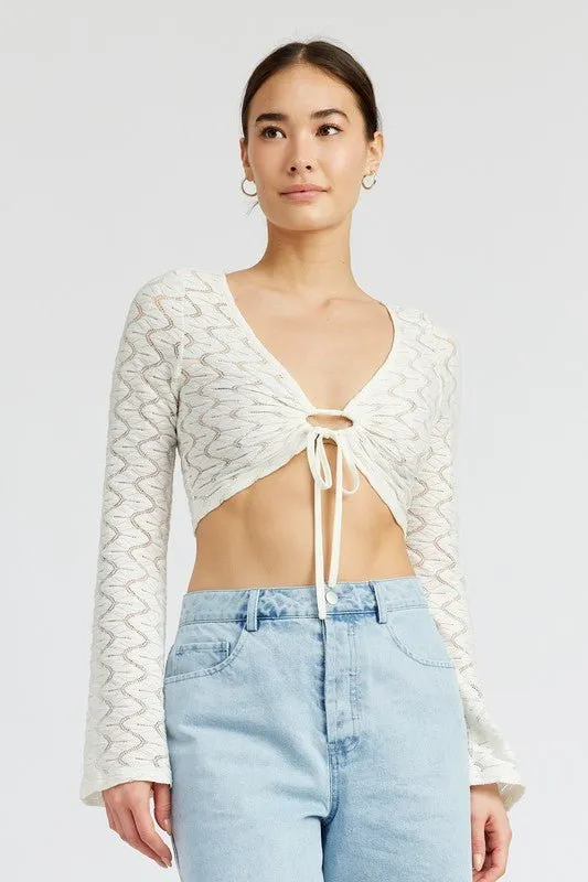 Ivory Crochet Long Sleeve Crop Top