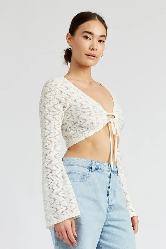 Ivory Crochet Long Sleeve Crop Top