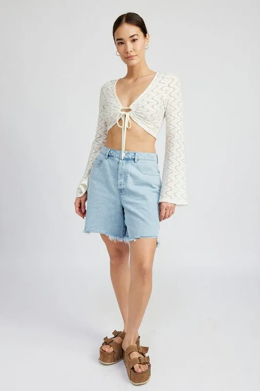 Ivory Crochet Long Sleeve Crop Top