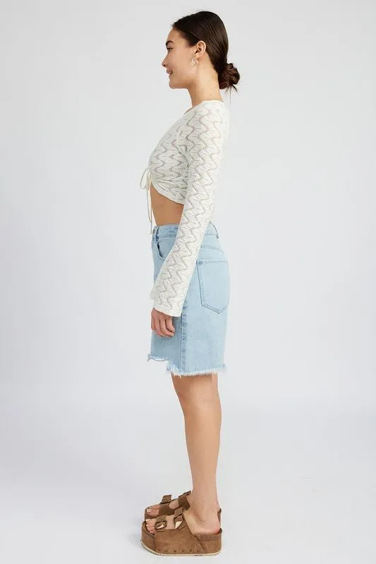 Ivory Crochet Long Sleeve Crop Top