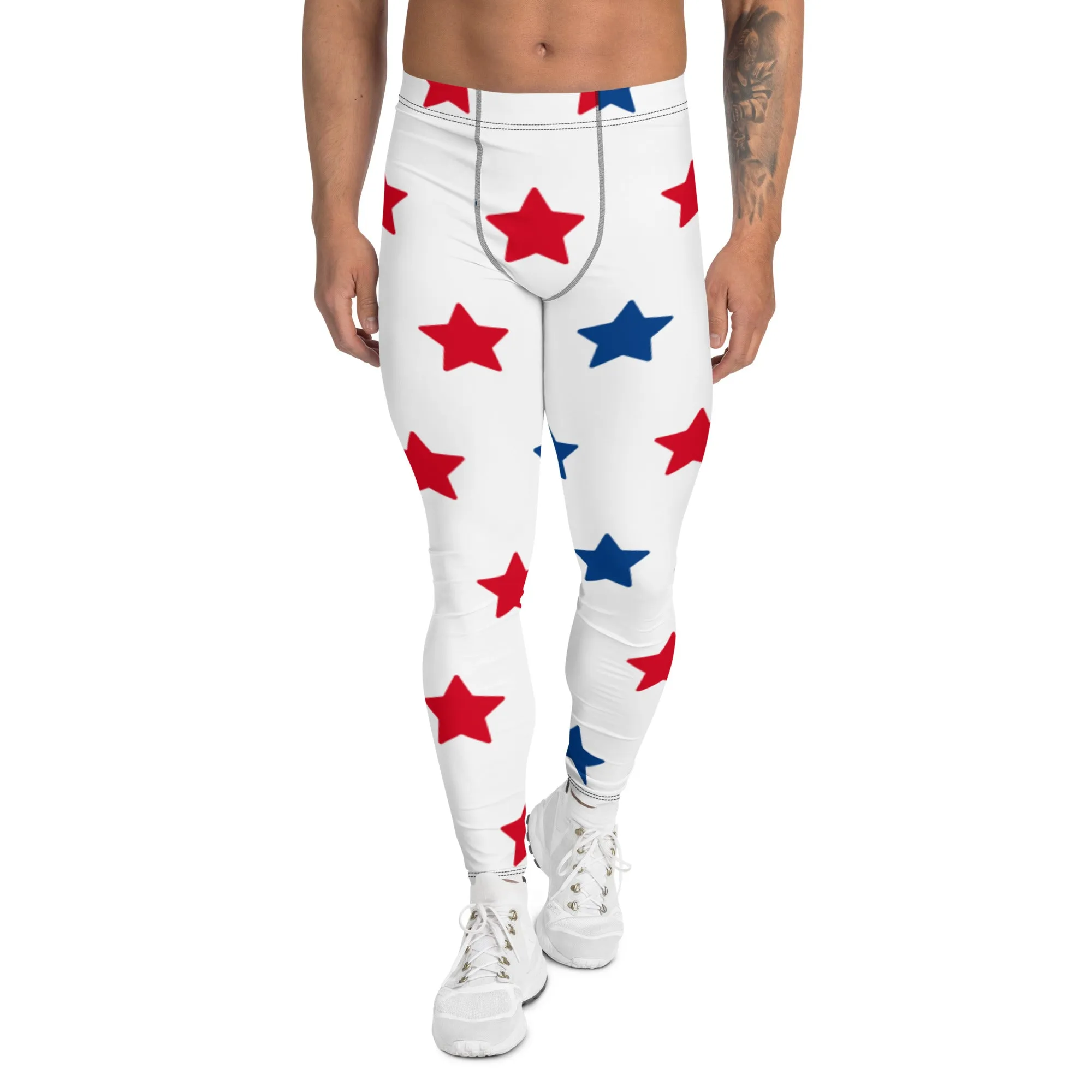 July 4th Meggings, Best Patriotic Country Wear, Best American USA National Holiday Men's Leggings-Made in USA/EU/MX