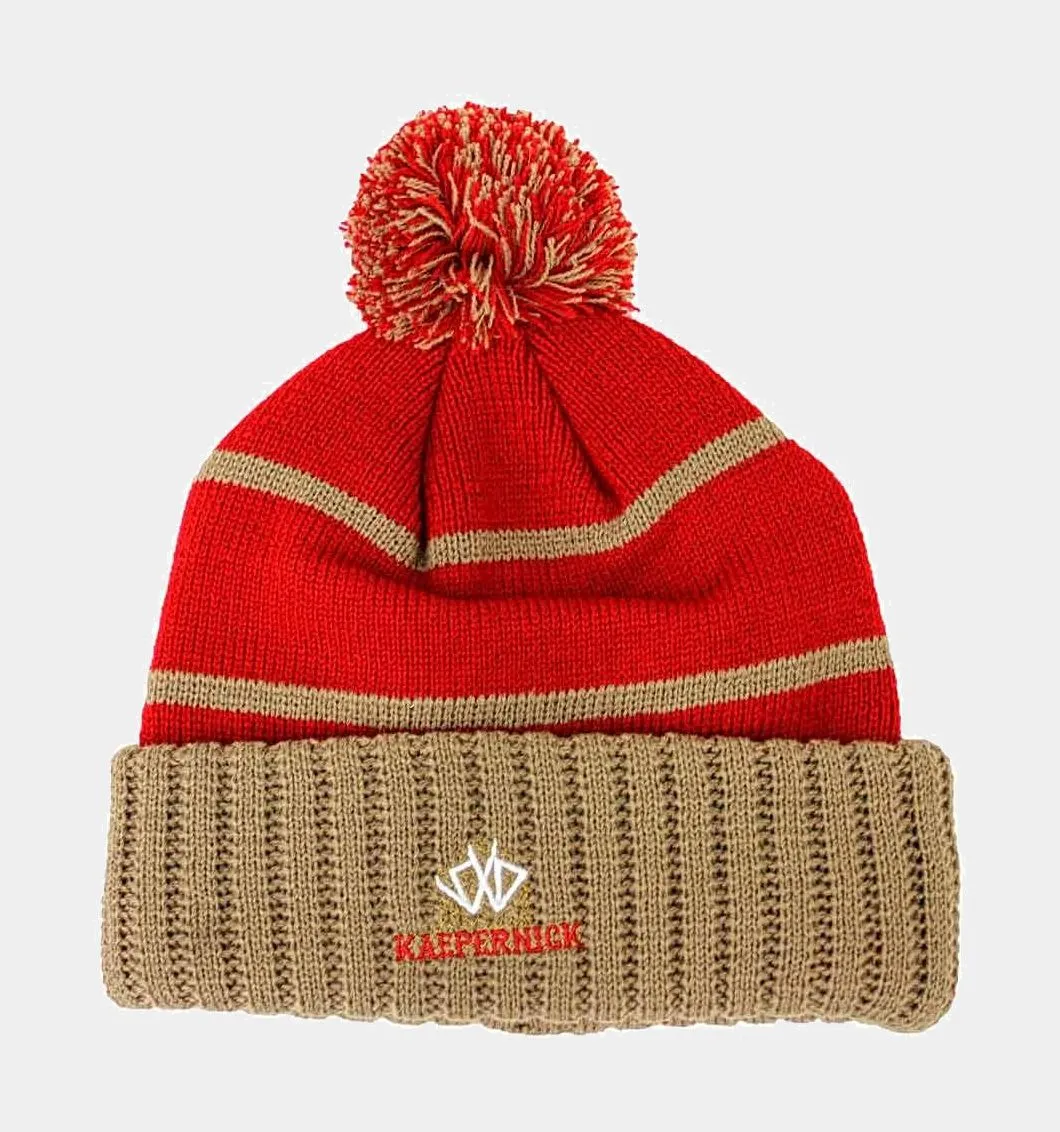 Kaepernick Beast Pom Beanie (Red/Beige)