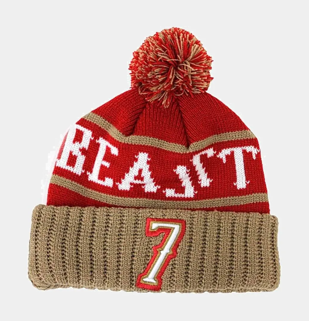 Kaepernick Beast Pom Beanie (Red/Beige)