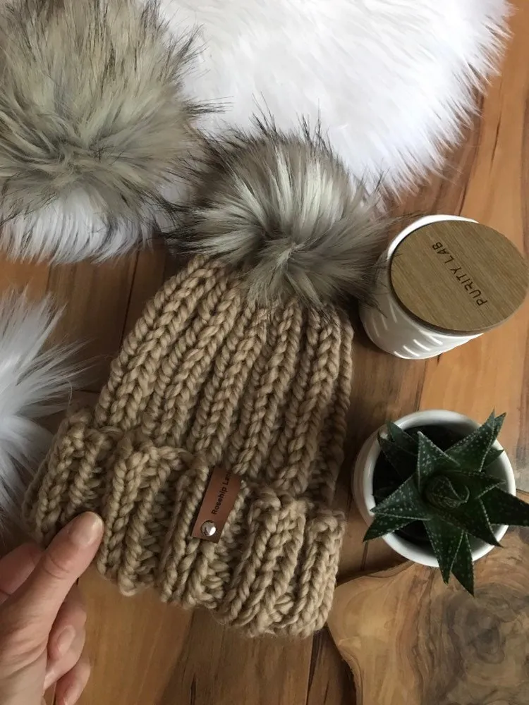 KNITTING PATTERN DIY The Simple Fold Over Beanie, Simple Knit Hat, Easy Toque, Pom Pom Beanie, Women's Warm Beanie