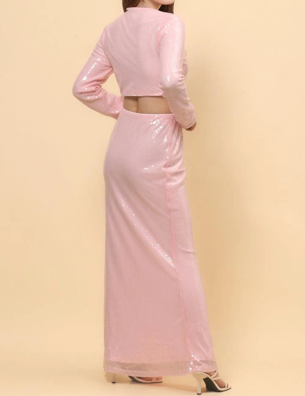 Ladies Shinny Sequin Night Out Top Maxi Skirt Set SKD4921