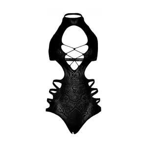 Leg Avenue Lace Cut Out Strappy Bodysuit - O/S - Black