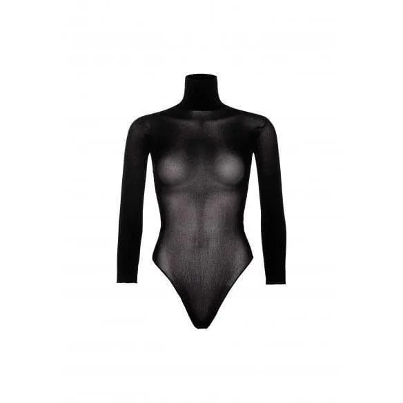 Leg Avenue Opaque High Neck Long Sleeved Bodysuit With Snap Crotch Black
