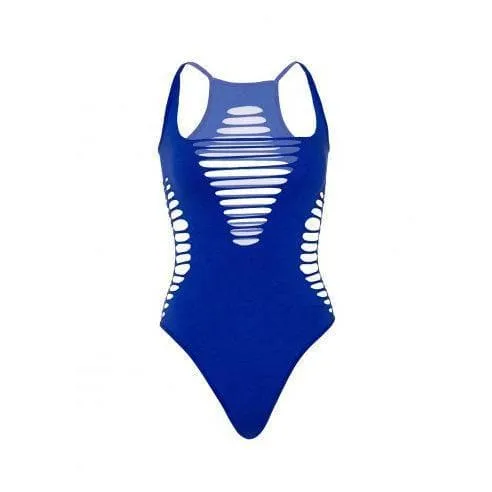 Leg Avenue Seamless Shredded Racer Back Thong Bodysuit - O/S - Blue