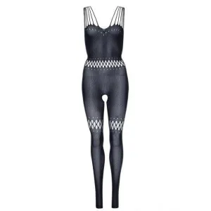 Leg Avenue Sheer Teardrop Net Detail Twist Halter Bodystocking Black