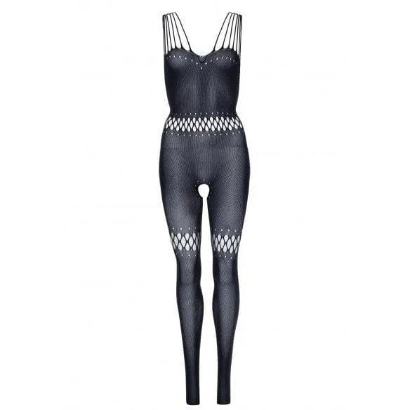 Leg Avenue Sheer Teardrop Net Detail Twist Halter Bodystocking Black
