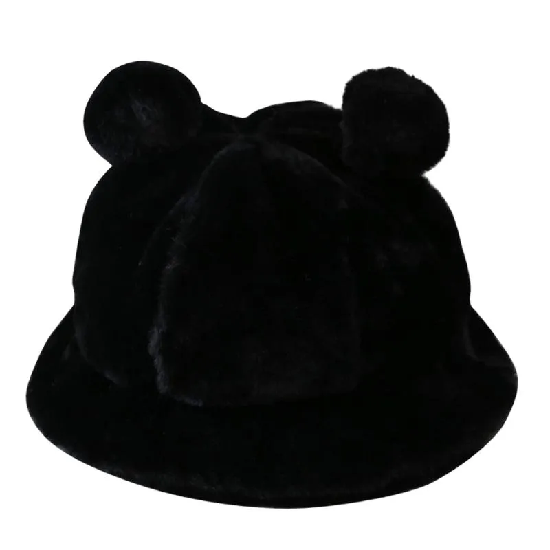 Leopard Faux Fur Ears Kawaii Plush Bucket Hat