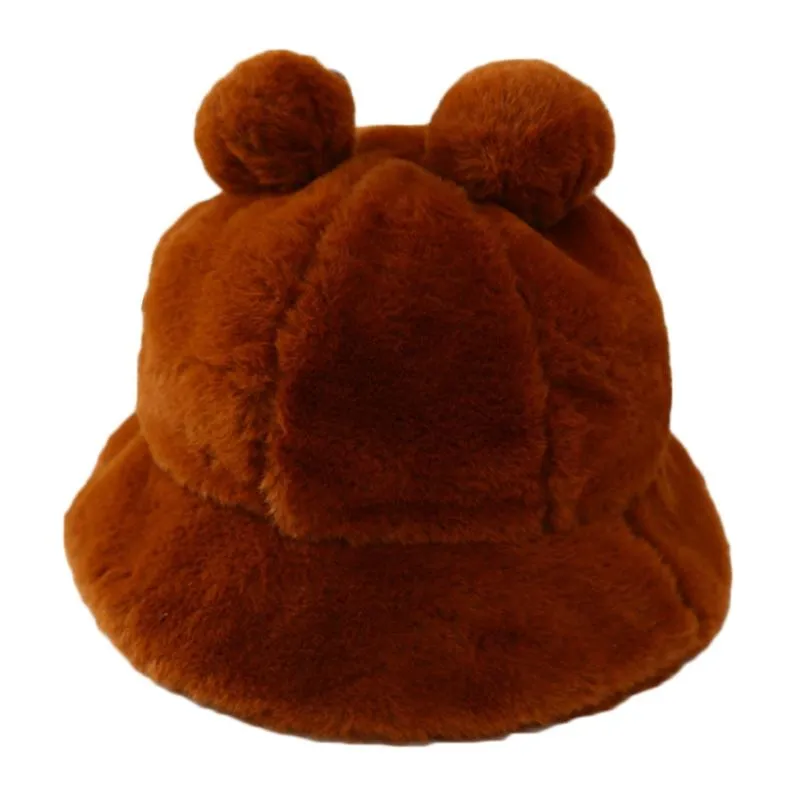 Leopard Faux Fur Ears Kawaii Plush Bucket Hat