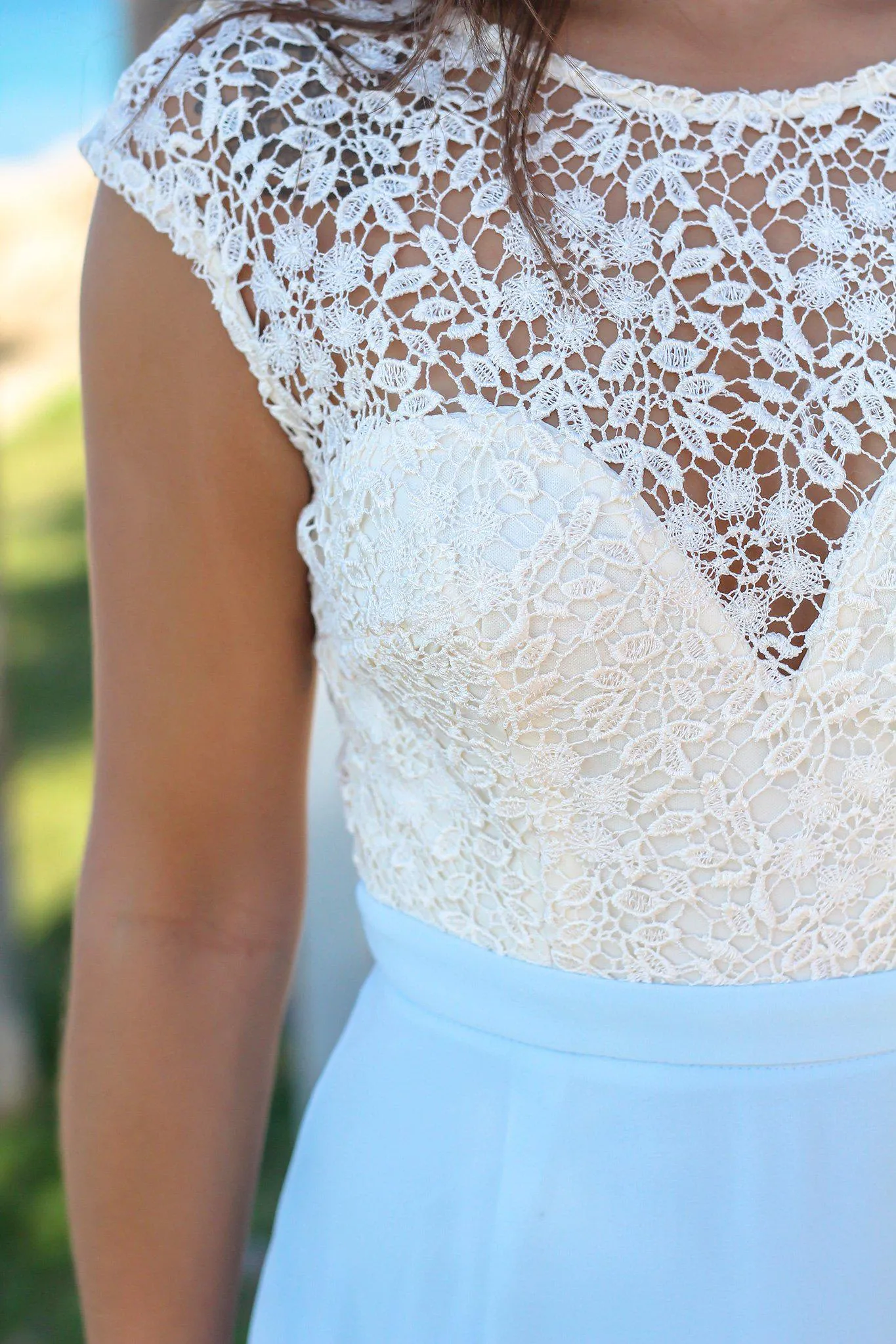 Light Blue Maxi Dress with Crochet Top