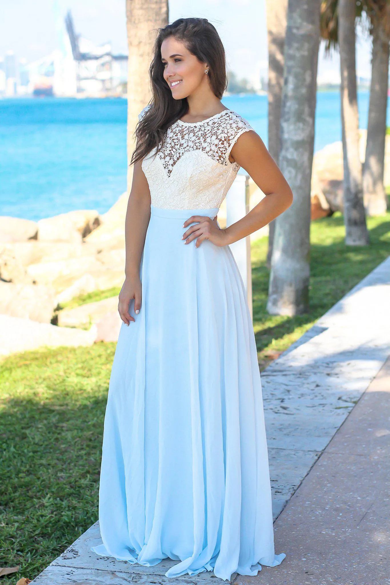 Light Blue Maxi Dress with Crochet Top