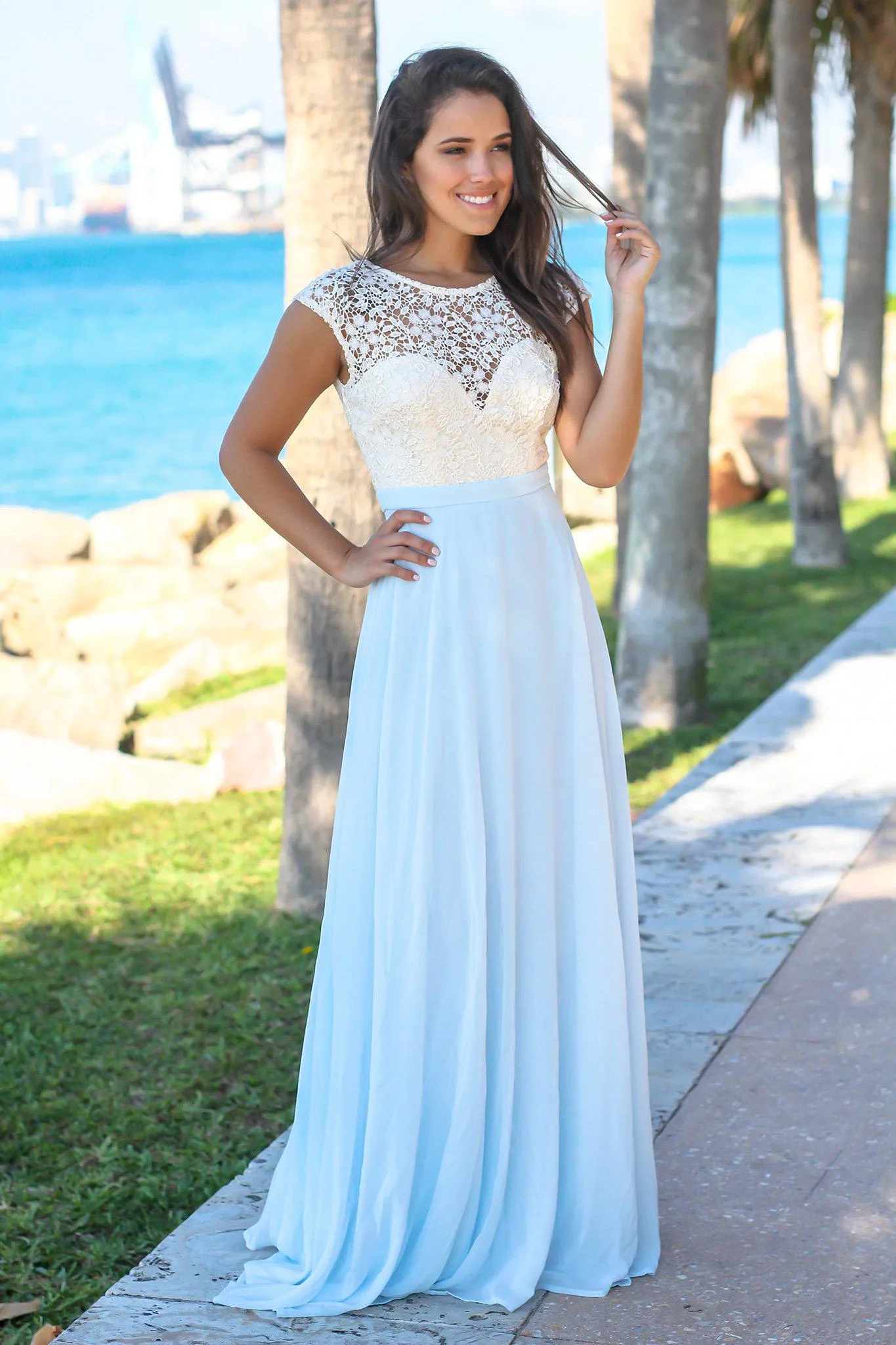 Light Blue Maxi Dress with Crochet Top