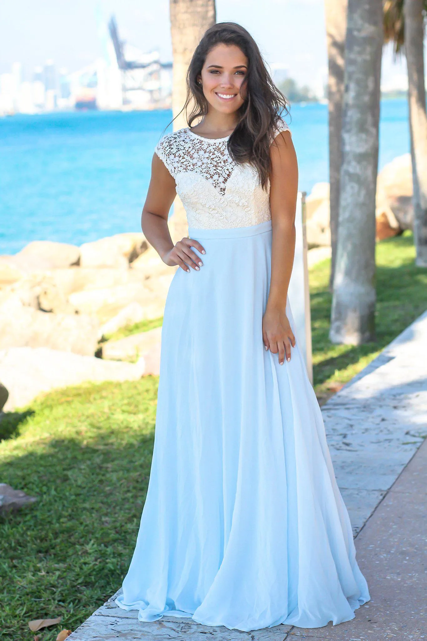 Light Blue Maxi Dress with Crochet Top