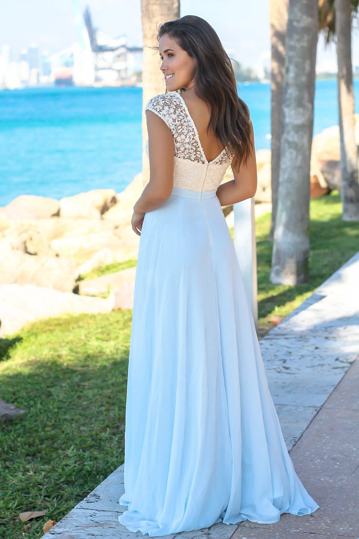Light Blue Maxi Dress with Crochet Top