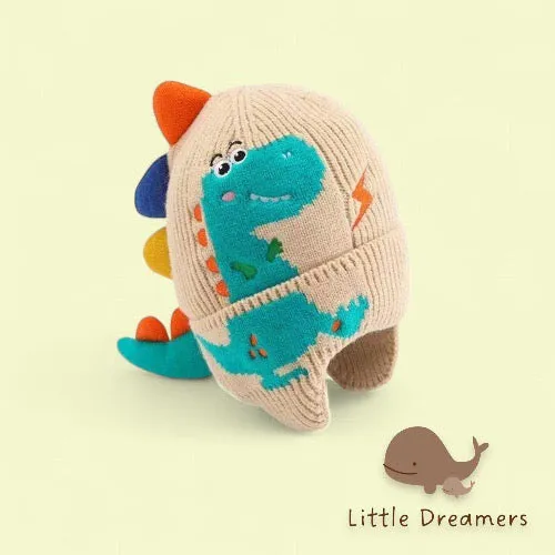 LITTLE DREAMERS Kids Dinosaur Pattern Knitted Costume Beanie Hat 3-8yrs