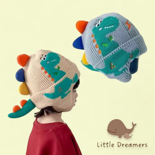 LITTLE DREAMERS Kids Dinosaur Pattern Knitted Costume Beanie Hat 3-8yrs