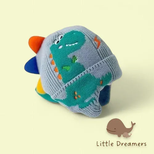 LITTLE DREAMERS Kids Dinosaur Pattern Knitted Costume Beanie Hat 3-8yrs
