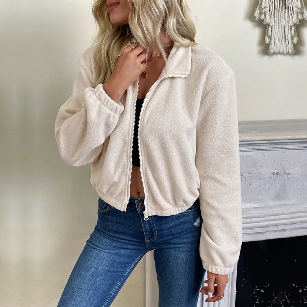 Loose Polar Fleece Zipper Jacket With Pocket