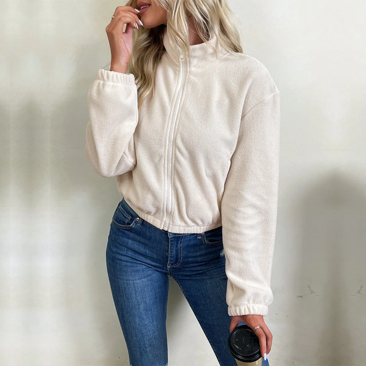 Loose Polar Fleece Zipper Jacket With Pocket