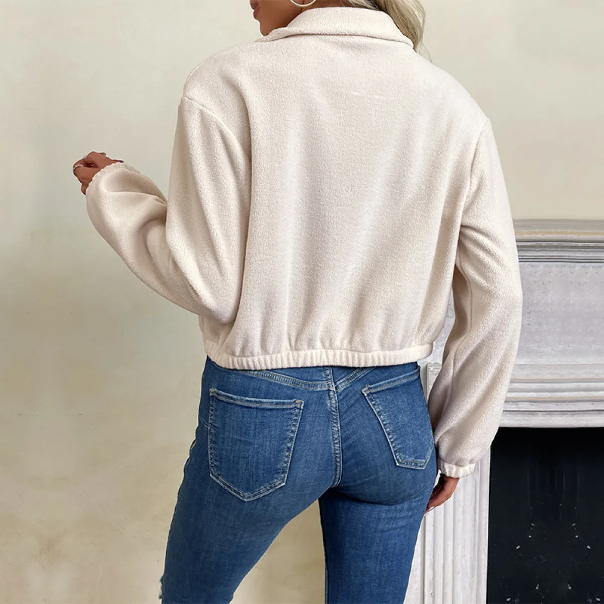 Loose Polar Fleece Zipper Jacket With Pocket