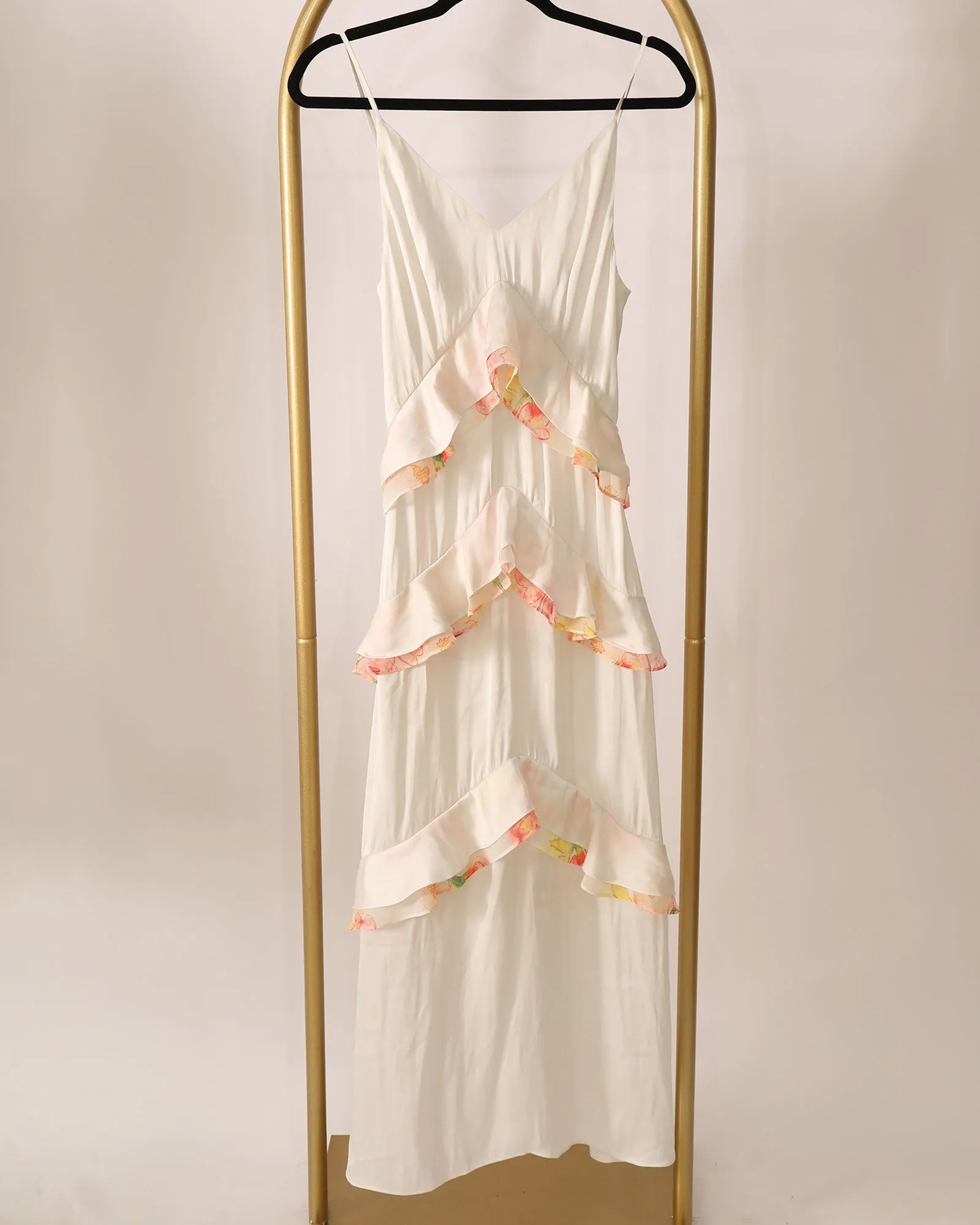 Lovely Day Ruffle Maxi Dress - White/Floral