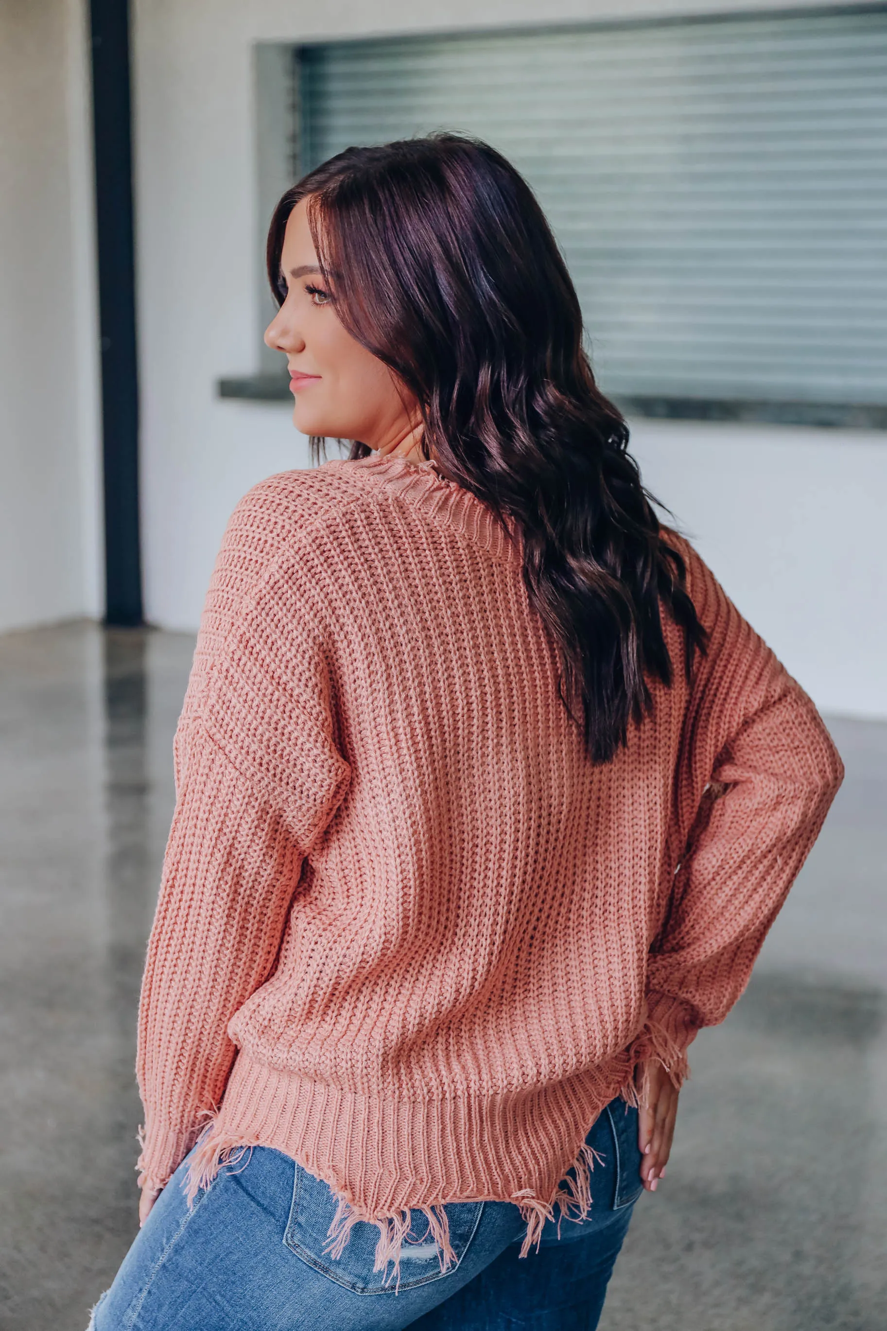 Marina Distressed Sweater - Dusty Peach